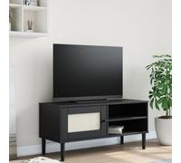 BOWEKAM Mueble para TV SENJA para hogar y jardín, aspecto de ratán, color negro, 106 x 40 x 49 cm, madera maciza de pino, elección de muebles