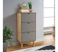 BOWEKAM Mueble zapatero para hogar y jardín OTTA con 3 cajones, color marrón y gris, madera maciza de pino