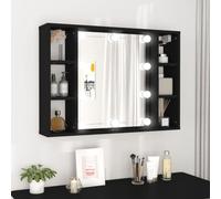 BOWEKAM Muebles, armarios y almacenamiento, armario de espejo con LED negro, 76 x 15 x 55 cm