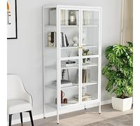 BOWEKAM Muebles, armarios y almacenamiento, armarios de almacenamiento y taquillas, vitrina blanca, 90 x 40 x 180 cm, acero y vidrio templado