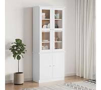 BOWEKAM Muebles, armarios y almacenamiento, bufés y aparadores, vitrina de cristal ALTA blanco, 77 x 35 x 186,5 cm, madera maciza de pino