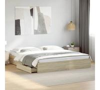 BOWEKAM Muebles, camas y accesorios, camas y marcos de cama, marco de cama con cajones sin colchón, roble Sonoma, 200 x 200 cm
