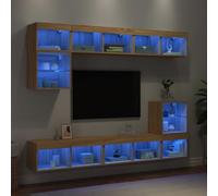 BOWEKAM Muebles, centros de entretenimiento y soportes de TV, 8 unidades de pared de TV con LED de roble Sonoma, madera de ingeniería