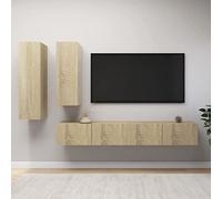 BOWEKAM Muebles, centros de entretenimiento y soportes de TV, juego de 4 piezas para TV de madera de roble Sonoma