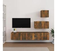 BOWEKAM Muebles, centros de entretenimiento y soportes de TV, juego de 4 piezas para TV de madera de roble ahumado