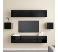 BOWEKAM Muebles, centros de entretenimiento y soportes de TV, juego de 6 piezas para TV de madera de ingeniería negra