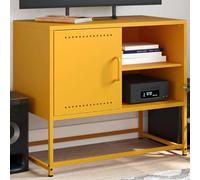 BOWEKAM Muebles, centros de entretenimiento y soportes de TV, mueble de TV, color amarillo mostaza, 68 x 39 x 60,5 cm, acero