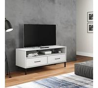 BOWEKAM Muebles, centros de entretenimiento y soportes de TV, mueble de TV con patas de metal, madera maciza de pino blanco OSLO