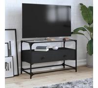 BOWEKAM Muebles, centros de entretenimiento y soportes de TV, mueble de TV con tapa de cristal negro, 80 x 35 x 51 cm, madera de ingeniería