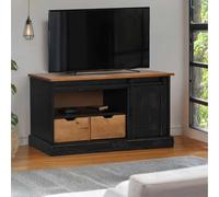 BOWEKAM Muebles, centros de entretenimiento y soportes de TV, mueble de TV HALDEN con puerta corredera, color negro, 110 x 40 x 60 cm, madera maciza