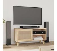 BOWEKAM Muebles, centros de entretenimiento y soportes de TV, mueble de TV marrón, 80 x 30 x 40 cm, madera maciza de pino y ratán natural