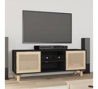 BOWEKAM Muebles, centros de entretenimiento y soportes de TV, mueble de TV negro, 105 x 30 x 40 cm, madera maciza de pino y ratán natural