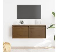 BOWEKAM Muebles de pared de madera de pino maciza, estanterías, estantes de pared y repisas, 2 unidades, color marrón, 45 x 30 x 35 cm