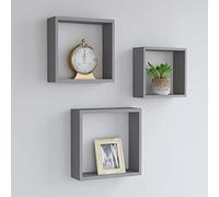 BOWEKAM Muebles, estanterías, estantes de pared y repisas, estantes de cubo de pared, 3 piezas, tablero DM gris
