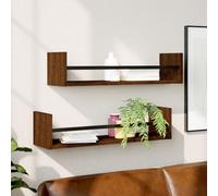 BOWEKAM Muebles, estanterías, estantes de pared y repisas, estantes de pared con barras, 2 piezas, roble marrón, 60 x 16 x 14 cm