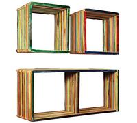 BOWEKAM Muebles, estanterías, estantes de pared y repisas, juego de estantes de pared de 3 piezas de teca reciclada maciza, multicolor