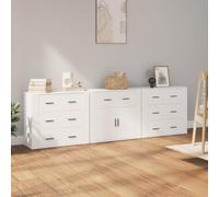 BOWEKAM Muebles, gabinetes y almacenamiento, bufés y aparadores, aparadores, 3 piezas, madera de ingeniería blanca