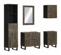 BOWEKAM Muebles, juegos de muebles, juegos de muebles de baño, juego de muebles de baño de 5 piezas, color negro y mango de madera maciza