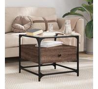 BOWEKAM Muebles, mesas, mesas de acento, mesas de café, mesa de centro con tapa de cristal, roble marrón, 50 x 50 x 45 cm, acero