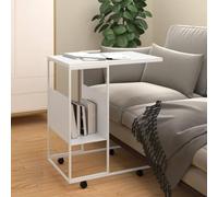 BOWEKAM Muebles, mesas, mesas de acento, mesas de centro, mesa auxiliar con ruedas, color blanco, 55 x 36 x 63,5 cm, madera de ingeniería