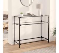 BOWEKAM Muebles, mesas, mesas de acento, mesas de consola, mesa consola con tapa de cristal transparente, 98 x 35 x 81 cm, acero