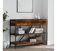 BOWEKAM Muebles, mesas, mesas decorativas, mesas auxiliares, mesa consola con cajones y estantes, madera de roble ahumado