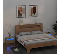 BOWEKAM Muebles, mesas, mesitas de noche, mesitas de noche, 2 piezas con LED, roble Sonoma, 60 x 35 x 40 cm