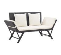 BOWEKAM Muebles, muebles de exterior, asientos al aire libre, bancos al aire libre, banco de jardín con cojines, color negro, 176 cm, ratán polivinílico
