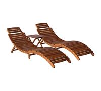 BOWEKAM Muebles, muebles de exterior, asientos al aire libre, tumbonas, tumbonas de 3 piezas con mesa de té, madera de acacia maciza