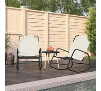 BOWEKAM Muebles, muebles de exterior, asientos al aire libre, tumbonas, tumbonas mecedoras, 2 piezas, acero crema y textileno
