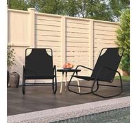 BOWEKAM Muebles, muebles de exterior, asientos al aire libre, tumbonas, tumbonas mecedoras, 2 piezas, acero negro y textileno
