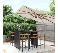 BOWEKAM Muebles, muebles de exterior, juegos de muebles de exterior, juego de barra de jardín de 7 piezas, ratán negro y acacia de madera maciza