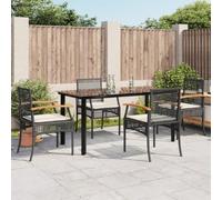 BOWEKAM Muebles, muebles de exterior, juegos de muebles de exterior, juego de comedor de jardín de 5 piezas con cojines, ratán de poliéster negro