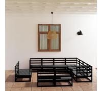 BOWEKAM Muebles, muebles de exterior, juegos de muebles de exterior, juego de salón de jardín de 11 piezas, madera de pino maciza negra