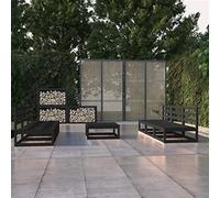 BOWEKAM Muebles, muebles de exterior, juegos de muebles de exterior, juego de salón de jardín de 7 piezas, madera de pino maciza negra