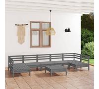 BOWEKAM Muebles, muebles de exterior, juegos de muebles de exterior, juego de salón de jardín de 8 piezas, madera maciza de pino gris
