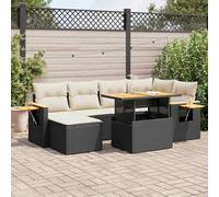 BOWEKAM Muebles, muebles de exterior, juegos de muebles de exterior, juego de sofá de jardín de 7 piezas con cojines, ratán de poliéster negro, acacia
