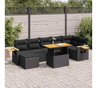 BOWEKAM Muebles, muebles de exterior, juegos de muebles de exterior, juego de sofá de jardín de 8 piezas con cojines, ratán de poliéster negro, acacia
