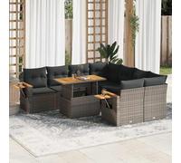 BOWEKAM Muebles, muebles de exterior, juegos de muebles de exterior, juego de sofá de jardín de 9 piezas con cojines, color gris poliratán, acacia