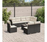 BOWEKAM Muebles, muebles de exterior, juegos de muebles de exterior, juego de sofá de jardín de 9 piezas con cojines, ratán de poliéster negro