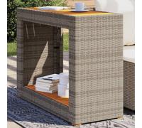 BOWEKAM Muebles, muebles de exterior, mesas de exterior, mesa auxiliar de jardín con parte superior de madera, color gris, 100 x 40 x 75 cm, ratán polivinílico