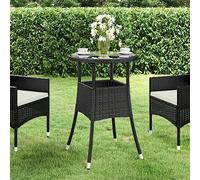 BOWEKAM Muebles, muebles de exterior, mesas de exterior, mesa de jardín, 60 x 75 cm, vidrio templado y ratán de poliéster negro
