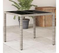 BOWEKAM Muebles, muebles de exterior, mesas de exterior, mesa de jardín con parte superior de cristal, color gris claro, 90 x 90 x 75 cm, ratán polivinílico
