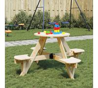 BOWEKAM Muebles, muebles de exterior, mesas de exterior, mesa de picnic para 4 niños con agujero para paraguas redondo de abeto de madera maciza