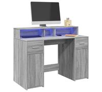 BOWEKAM Muebles, muebles de oficina, escritorios, escritorio con luces LED, color gris, Sonoma, 120 x 55 x 91 cm, madera de ingeniería