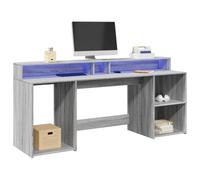 BOWEKAM Muebles, muebles de oficina, escritorios, escritorio con luces LED, color gris, Sonoma, 200 x 55 x 91 cm, madera de ingeniería