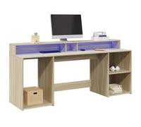 BOWEKAM Muebles, muebles de oficina, escritorios, escritorio con luces LED, roble Sonoma, 200 x 55 x 91 cm, madera de ingeniería