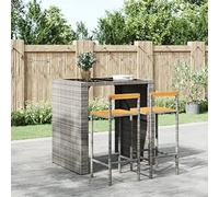 BOWEKAM Muebles, sillas, taburetes de mesa y bar, taburetes de bar, 2 piezas de ratán sintético gris y acacia de madera maciza