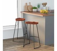 BOWEKAM Muebles, sillas, taburetes de mesa y bar, taburetes de bar Gavin, 2 unidades, 50 x 40 x 78 cm, madera maciza de mango