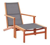 BOWEKAM Silla de jardín con reposapiés, madera maciza de eucalipto gris y textileno